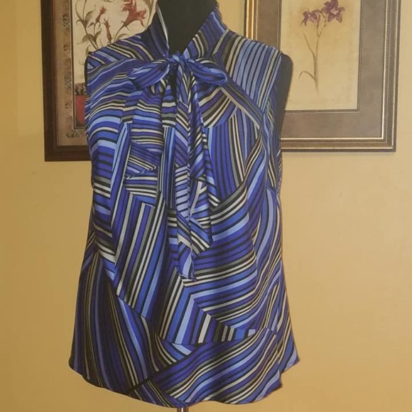 Kasper Tops - Kasper Plus Size 2X Blue Black Gray Sleeveless Top